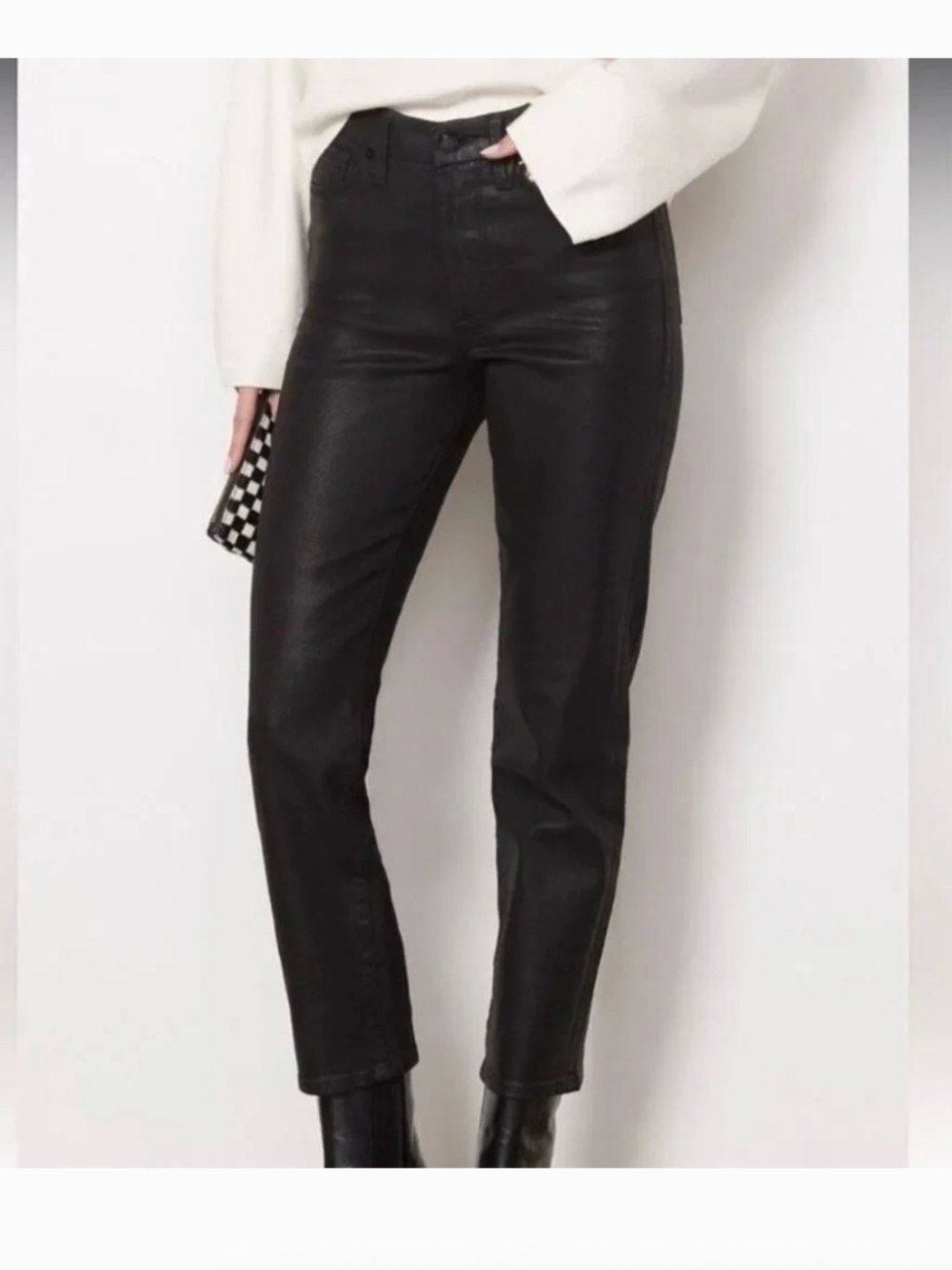 NWT Good American "Good Legs" Straight Coated Black Denim Jeans, Sz 10/30